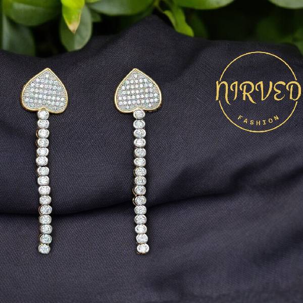 Heart Shape Gold-toned Diamond Drop Earring